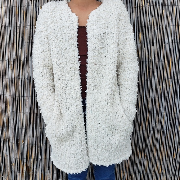 girls white fluffy cardigan